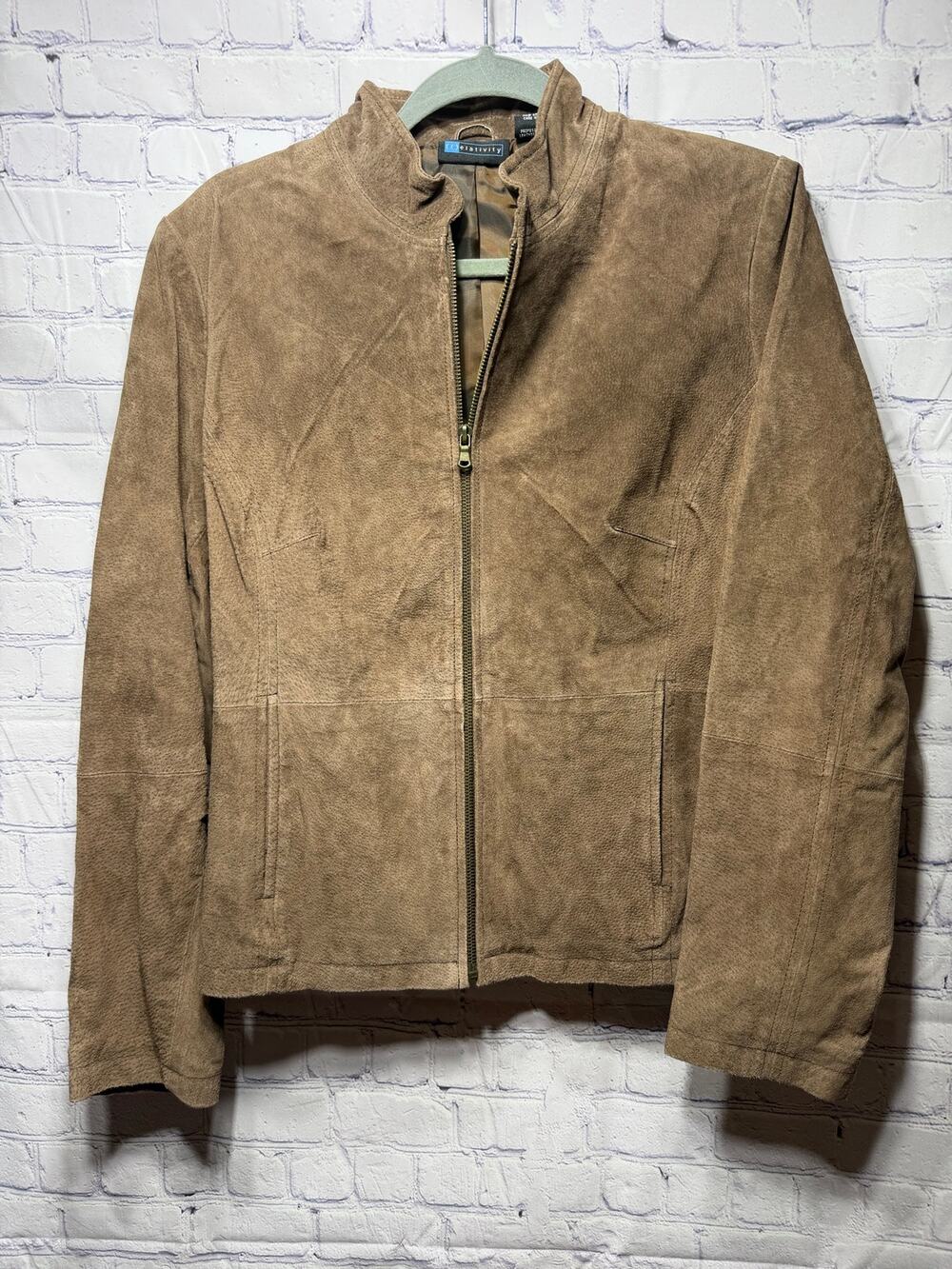 Relativity Womens Full Zip Leather Jacket Brown Sz XL NWT